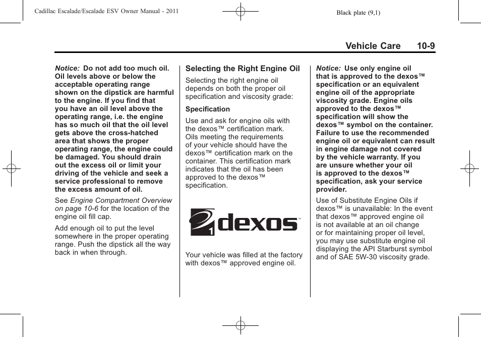 Vehicle care 10-9 | Cadillac 2011 Escalade ESV User Manual | Page 413 / 558