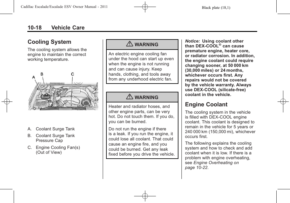 Cooling system, Engine coolant, Cooling system -18 engine coolant -18 | Bulb | Cadillac 2011 Escalade ESV User Manual | Page 422 / 558