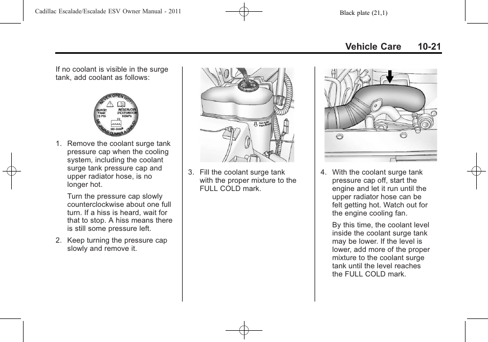 Vehicle care 10-21 | Cadillac 2011 Escalade ESV User Manual | Page 425 / 558