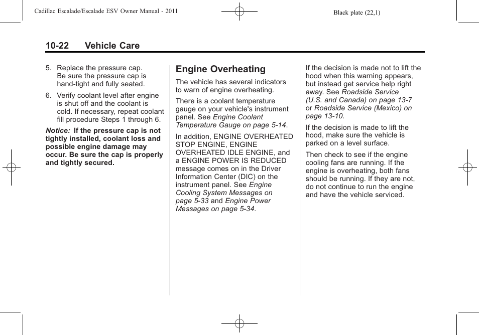 Engine overheating, Engine overheating -22, High | Cadillac 2011 Escalade ESV User Manual | Page 426 / 558