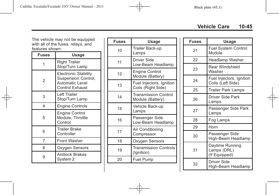 Vehicle care 10-45 | Cadillac 2011 Escalade ESV User Manual | Page 449 / 558