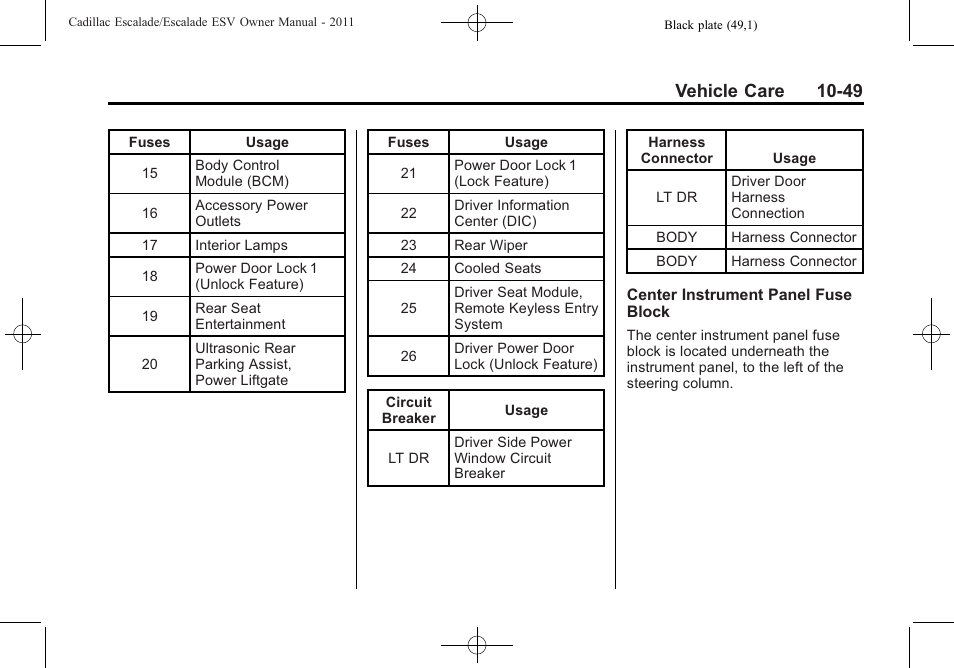 Vehicle care 10-49 | Cadillac 2011 Escalade ESV User Manual | Page 453 / 558