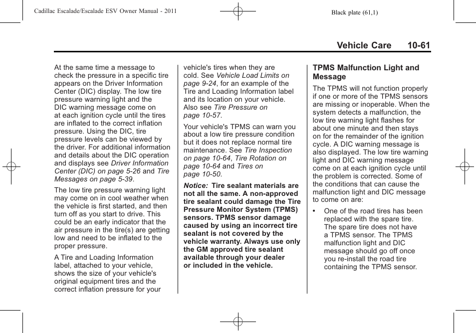 Vehicle care 10-61 | Cadillac 2011 Escalade ESV User Manual | Page 465 / 558