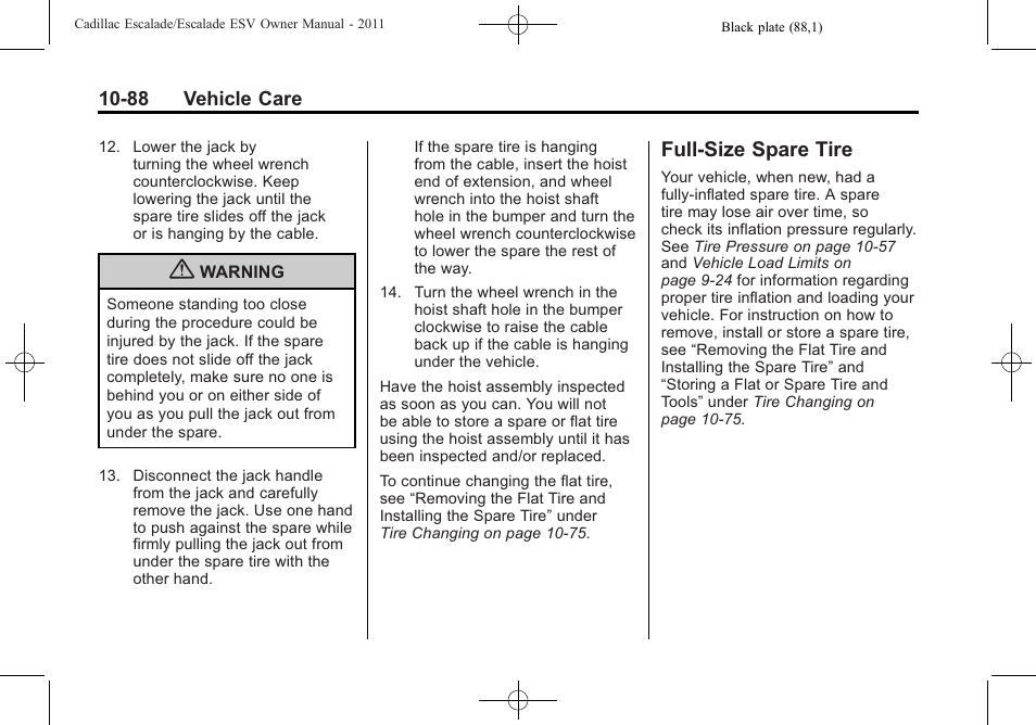 Full-size spare tire, Full-size spare tire -88 | Cadillac 2011 Escalade ESV User Manual | Page 492 / 558