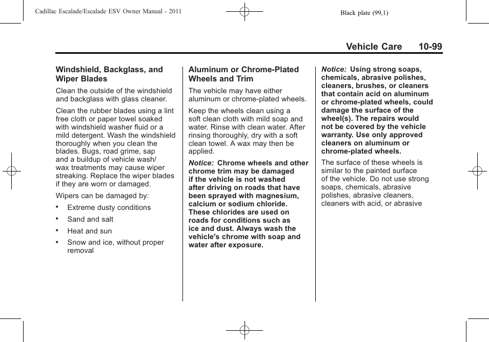 Vehicle care 10-99 | Cadillac 2011 Escalade ESV User Manual | Page 503 / 558