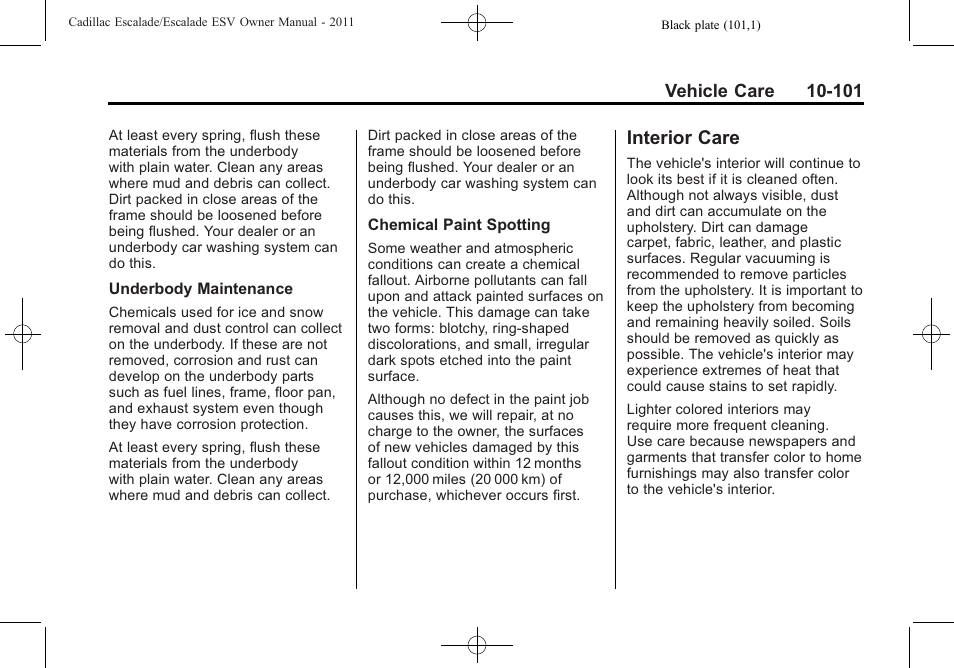 Interior care, Interior care -101 | Cadillac 2011 Escalade ESV User Manual | Page 505 / 558