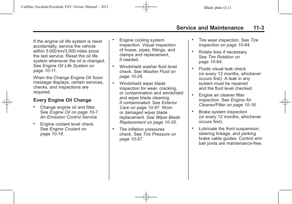 Service and maintenance 11-3 | Cadillac 2011 Escalade ESV User Manual | Page 513 / 558