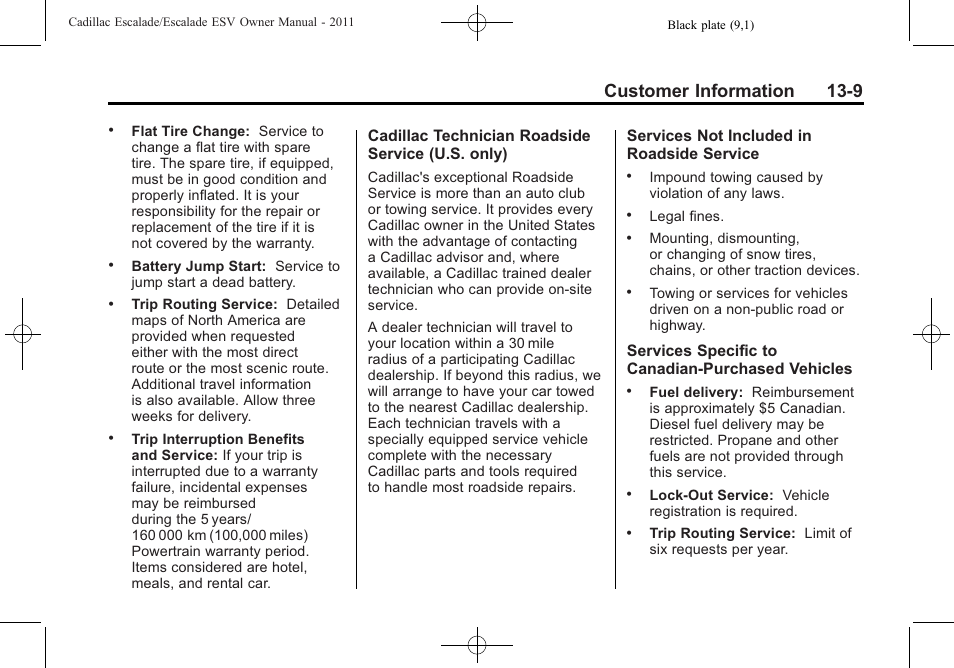 Customer information 13-9 | Cadillac 2011 Escalade ESV User Manual | Page 535 / 558