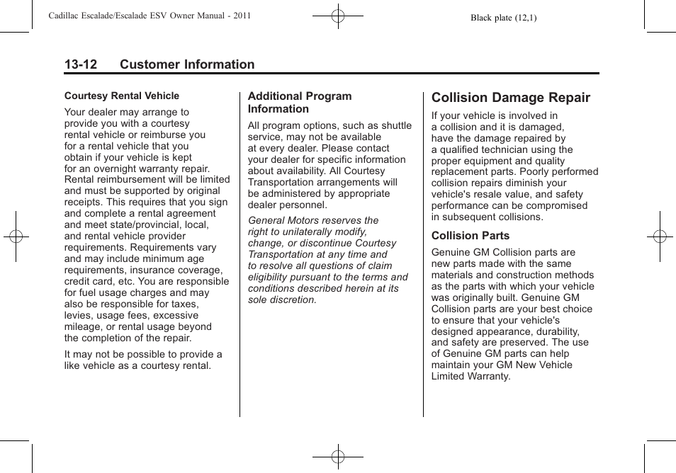 Collision damage repair, Collision damage repair -12 | Cadillac 2011 Escalade ESV User Manual | Page 538 / 558