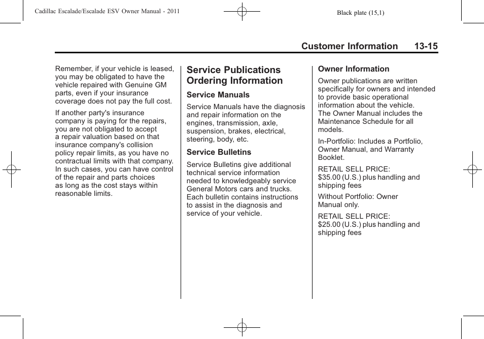 Service publications ordering information, Service publications, Ordering information -15 | Procedure | Cadillac 2011 Escalade ESV User Manual | Page 541 / 558