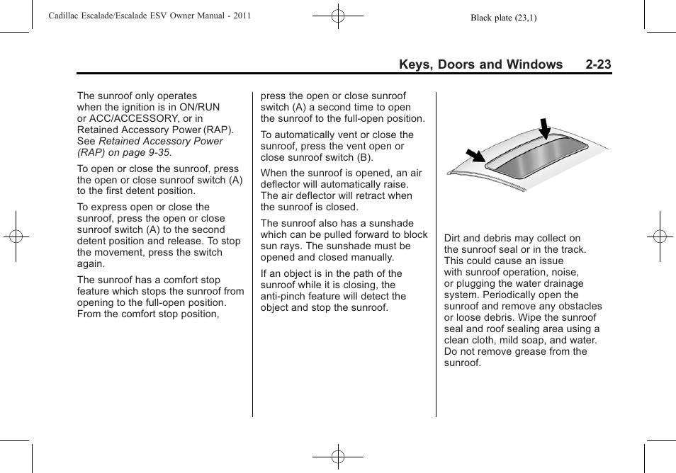 Keys, doors and windows 2-23 | Cadillac 2011 Escalade ESV User Manual | Page 55 / 558