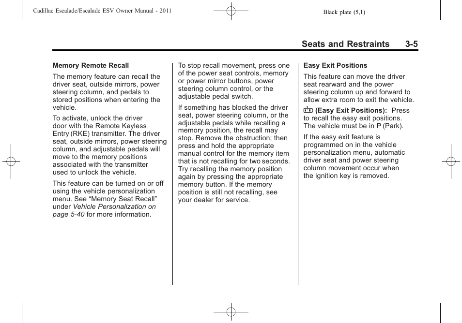 Cadillac 2011 Escalade ESV User Manual | Page 61 / 558