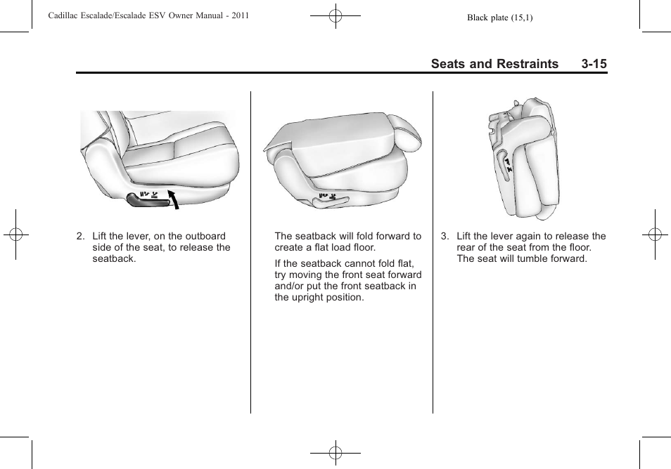 Seats and restraints 3-15 | Cadillac 2011 Escalade ESV User Manual | Page 71 / 558