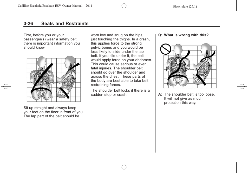 26 seats and restraints | Cadillac 2011 Escalade ESV User Manual | Page 82 / 558