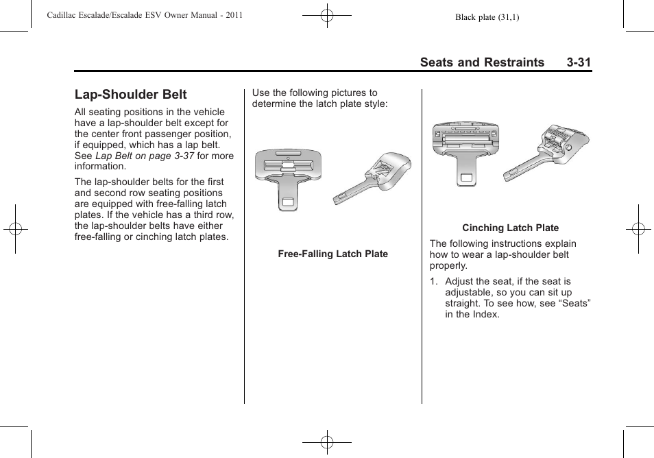 Lap-shoulder belt, Lap-shoulder belt -31, Replacing | Cadillac 2011 Escalade ESV User Manual | Page 87 / 558