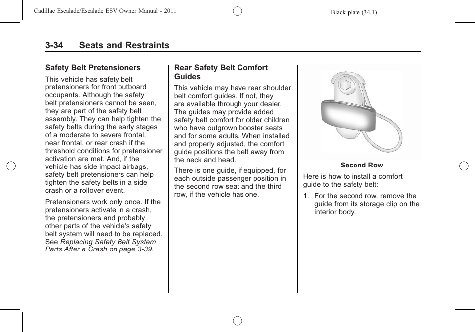 34 seats and restraints | Cadillac 2011 Escalade ESV User Manual | Page 90 / 558