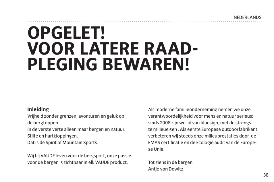 Opgelet! voor latere raad- pleging bewaren | VAUDE Lizard GUL 1P User Manual | Page 45 / 67