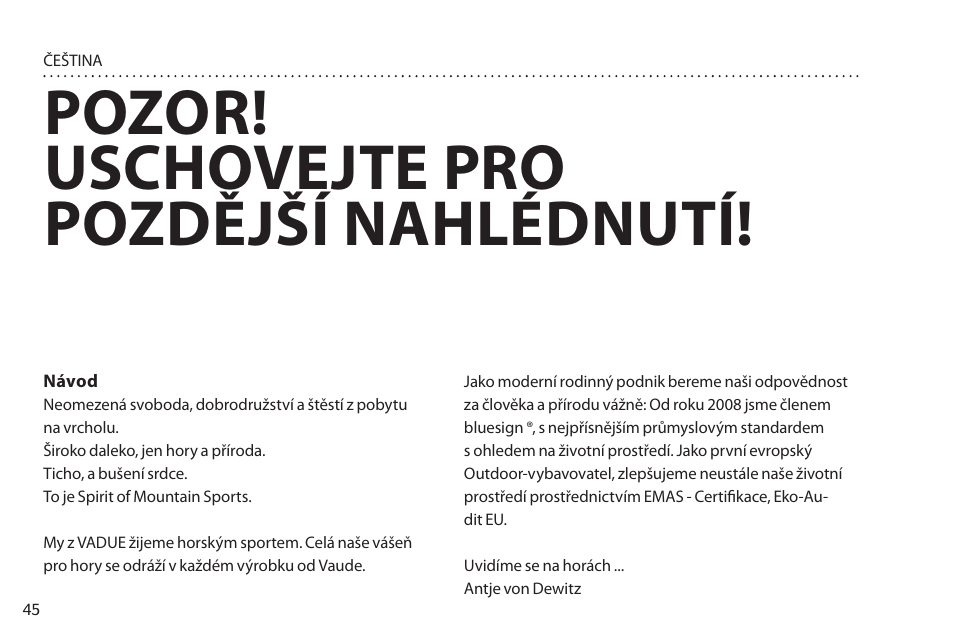 Pozor! uschovejte pro pozdější nahlédnutí | VAUDE Lizard GUL 1P User Manual | Page 52 / 67