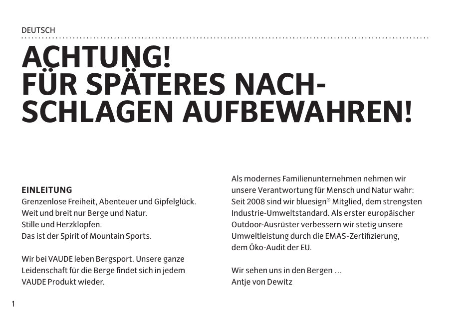 Achtung! für späteres nach- schlagen aufbewahren | VAUDE Lizard GUL 1P User Manual | Page 8 / 67