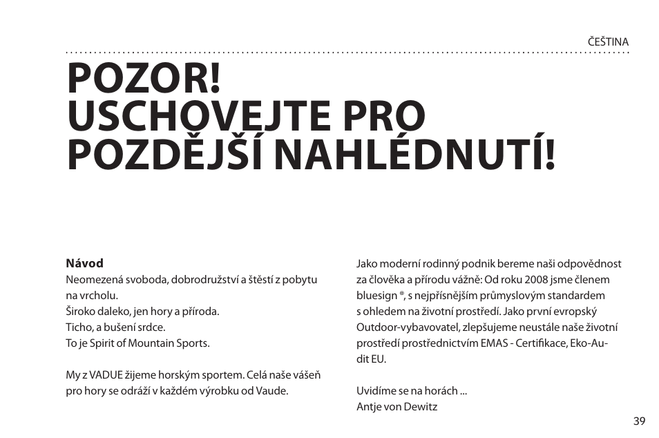 Pozor! uschovejte pro pozdější nahlédnutí | VAUDE Campo Family XT 5P User Manual | Page 46 / 59