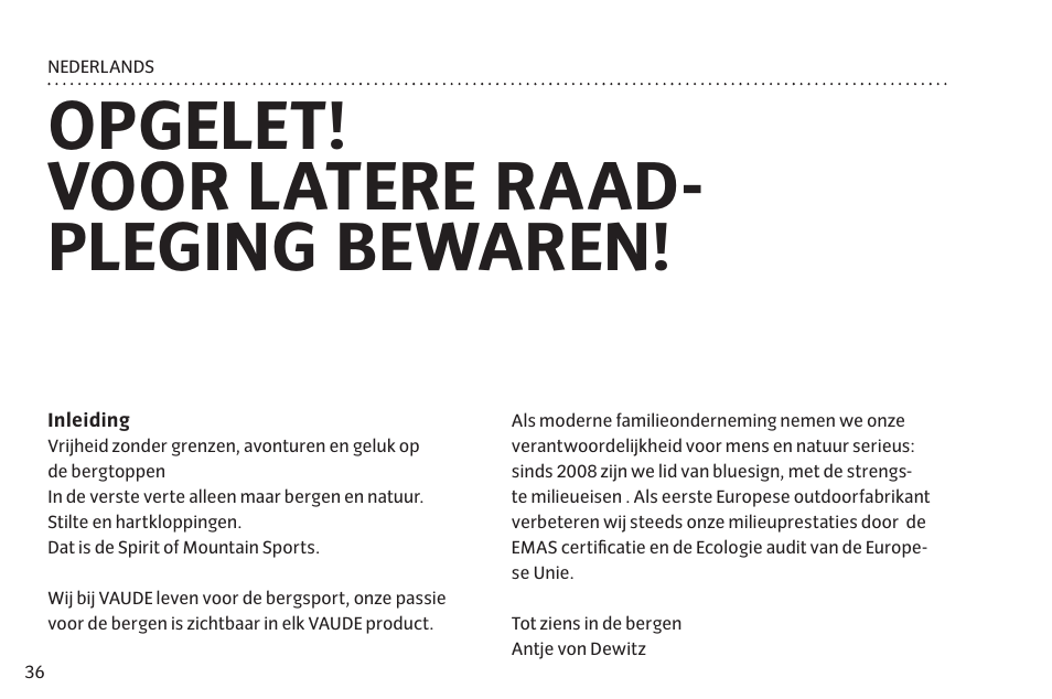 Opgelet! voor latere raad­ pleging bewaren | VAUDE Badawi Long 6P User Manual | Page 43 / 63