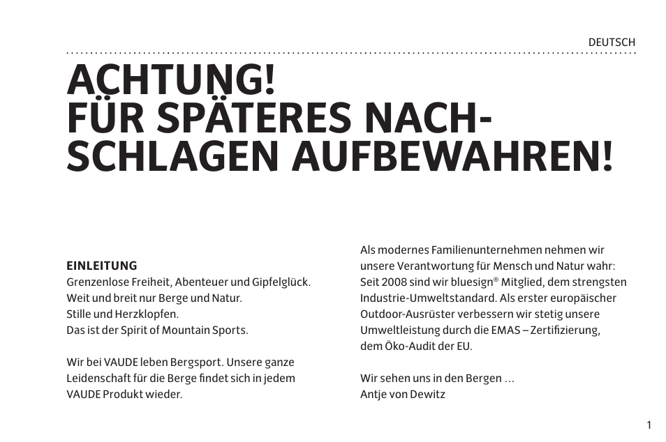 Achtung! für späteres nach­ schlagen aufbewahren | VAUDE Mark XT 4P User Manual | Page 8 / 65