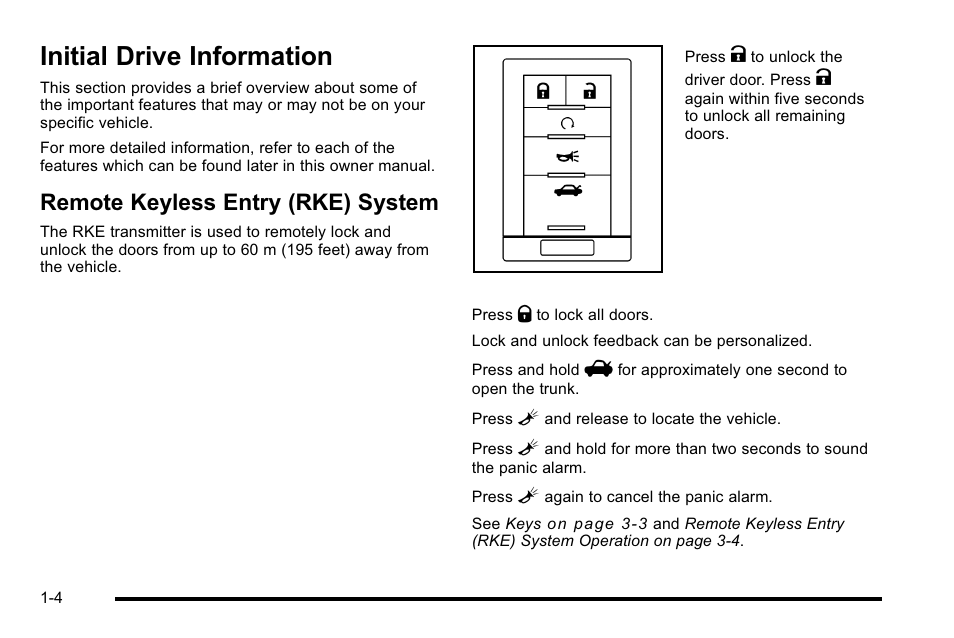 Initial drive information, Remote keyless entry (rke) system, Initial drive information -4 | Mirrors, Remote keyless entry (rke) system -4 | Cadillac 2010 DTS User Manual | Page 10 / 486