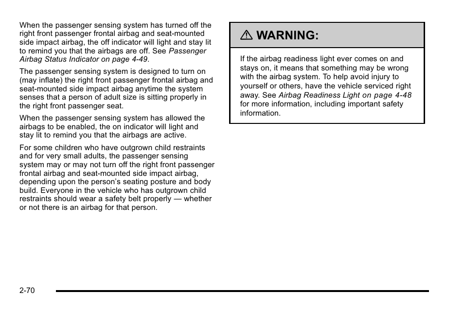 Warning | Cadillac 2010 DTS User Manual | Page 102 / 486