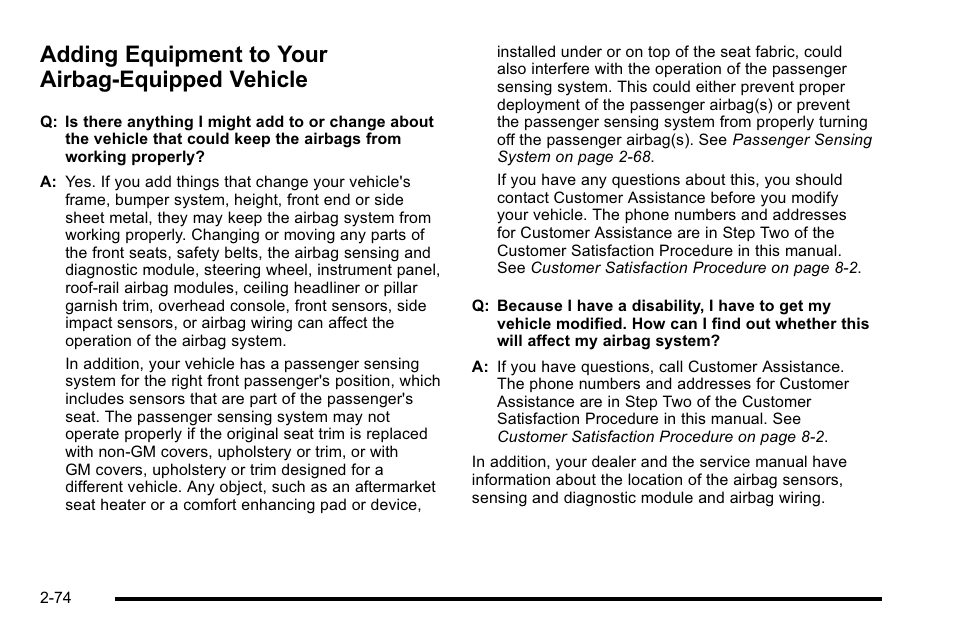 Adding equipment to your airbag-equipped vehicle, Adding equipment to, Your airbag-equipped vehicle -74 | Cadillac 2010 DTS User Manual | Page 106 / 486