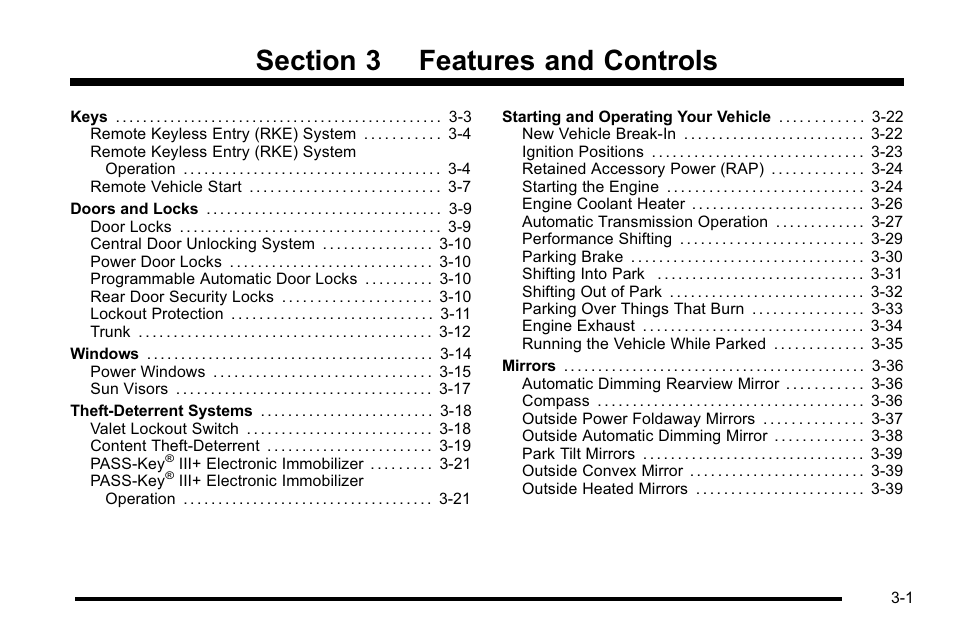 Features and controls, Features and controls -1 | Cadillac 2010 DTS User Manual | Page 109 / 486