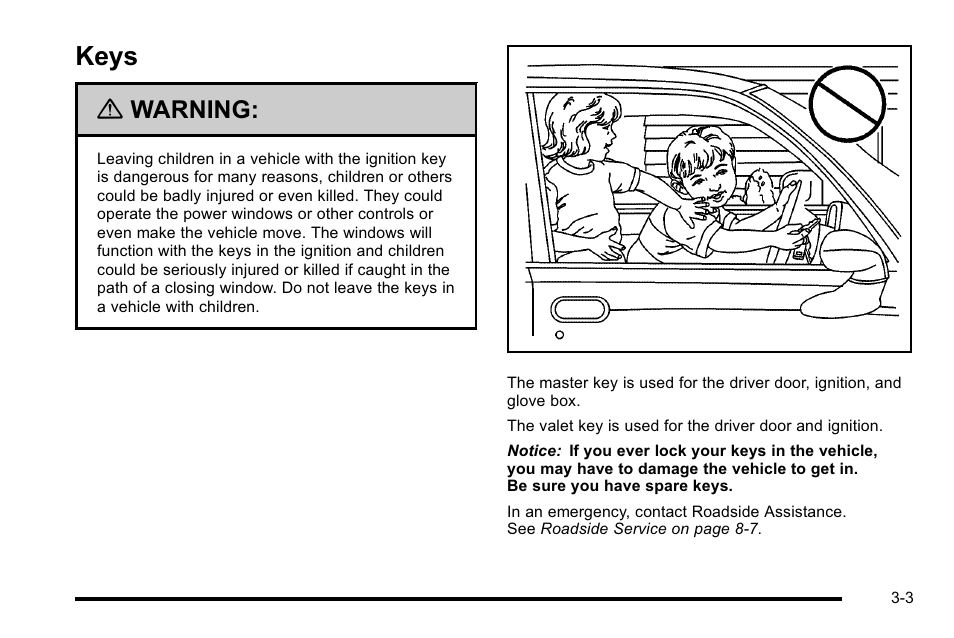 Keys, Keys -3, Your driving | Warning | Cadillac 2010 DTS User Manual | Page 111 / 486