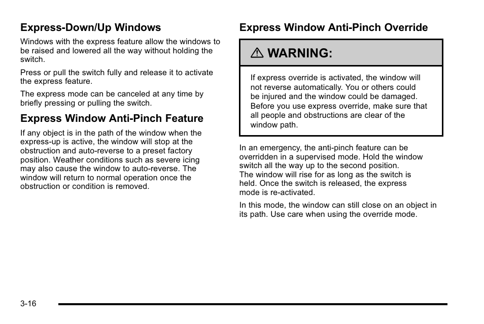 Warning | Cadillac 2010 DTS User Manual | Page 124 / 486