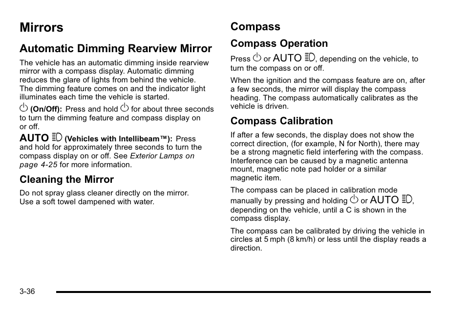 Mirrors, Automatic dimming rearview mirror, Compass | Automatic dimming rearview mirror -36 compass -36 | Cadillac 2010 DTS User Manual | Page 144 / 486