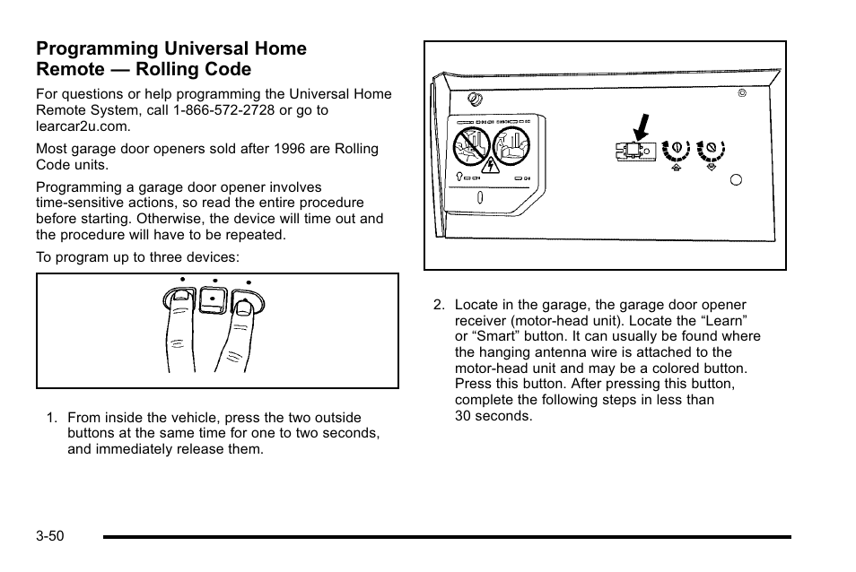 Programming universal home remote — rolling code | Cadillac 2010 DTS User Manual | Page 158 / 486