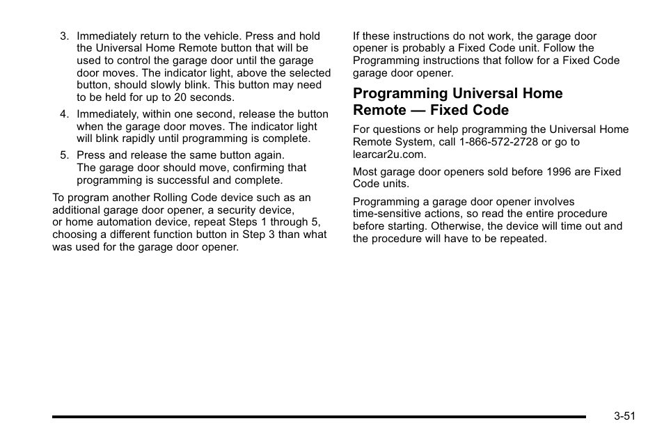 Programming universal home remote — fixed code | Cadillac 2010 DTS User Manual | Page 159 / 486