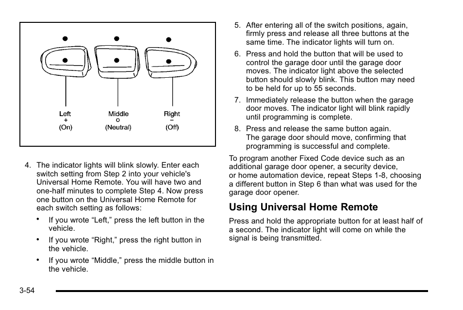 Using universal home remote | Cadillac 2010 DTS User Manual | Page 162 / 486