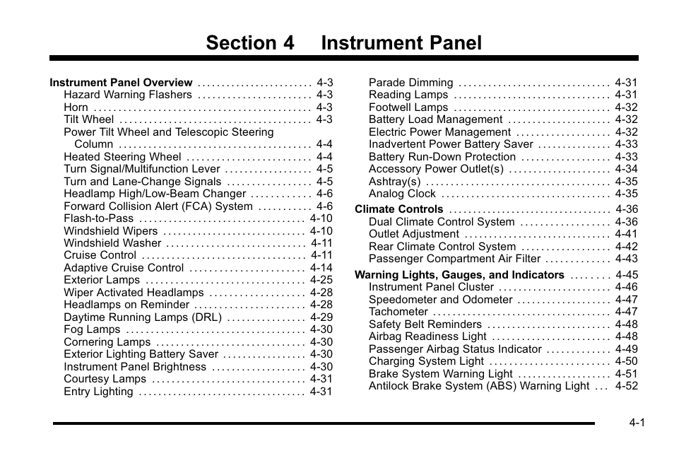 Instrument panel, Panel -1 | Cadillac 2010 DTS User Manual | Page 167 / 486