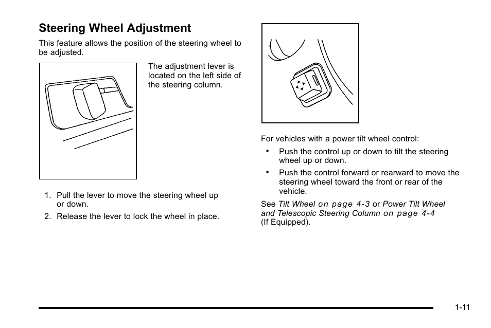 Steering wheel adjustment, Steering wheel adjustment -11 | Cadillac 2010 DTS User Manual | Page 17 / 486