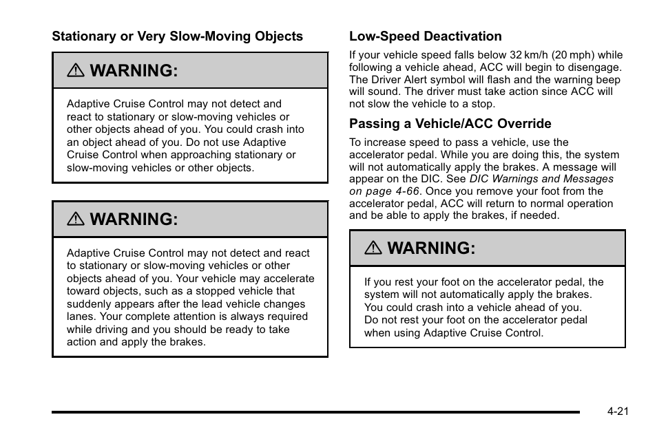 Warning | Cadillac 2010 DTS User Manual | Page 187 / 486