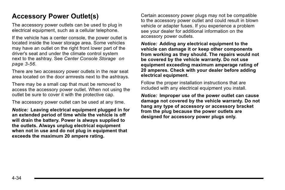 Accessory power outlet(s), Accessory power outlet(s) -34 | Cadillac 2010 DTS User Manual | Page 200 / 486