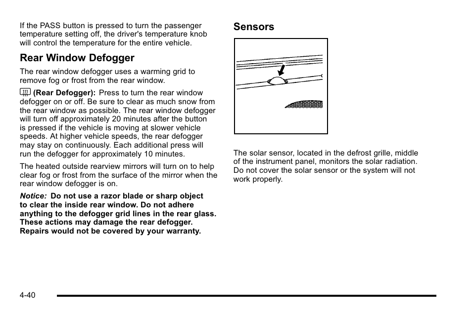 Rear window defogger, Sensors | Cadillac 2010 DTS User Manual | Page 206 / 486