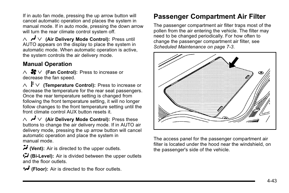 Passenger compartment air filter, Passenger compartment air filter -43 | Cadillac 2010 DTS User Manual | Page 209 / 486