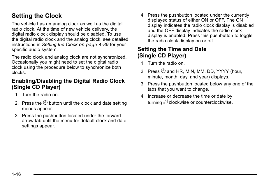 Setting the clock | Cadillac 2010 DTS User Manual | Page 22 / 486