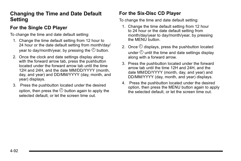 Changing the time and date default setting | Cadillac 2010 DTS User Manual | Page 258 / 486