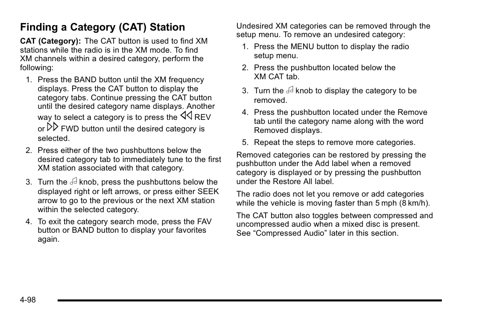 Finding a category (cat) station | Cadillac 2010 DTS User Manual | Page 264 / 486