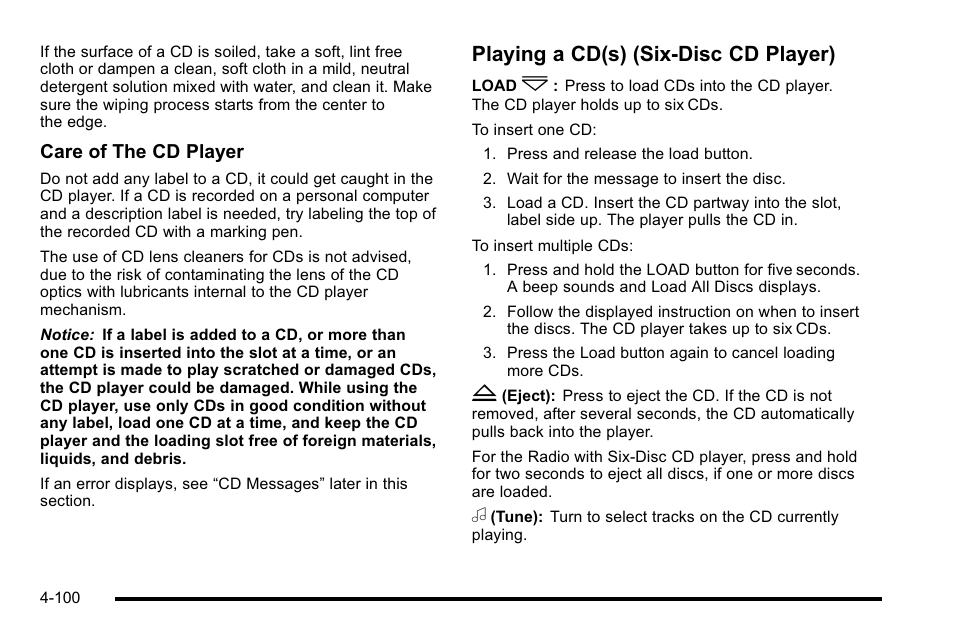 Playing a cd(s) (six-disc cd player) | Cadillac 2010 DTS User Manual | Page 266 / 486