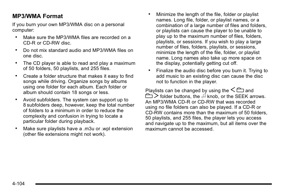 Mp3/wma format | Cadillac 2010 DTS User Manual | Page 270 / 486