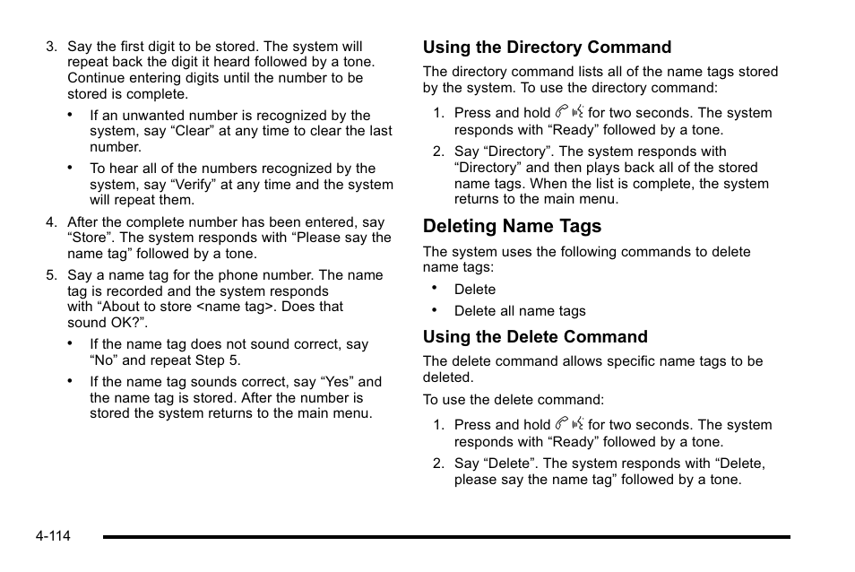 Deleting name tags, Using the directory command, Using the delete command | Cadillac 2010 DTS User Manual | Page 280 / 486