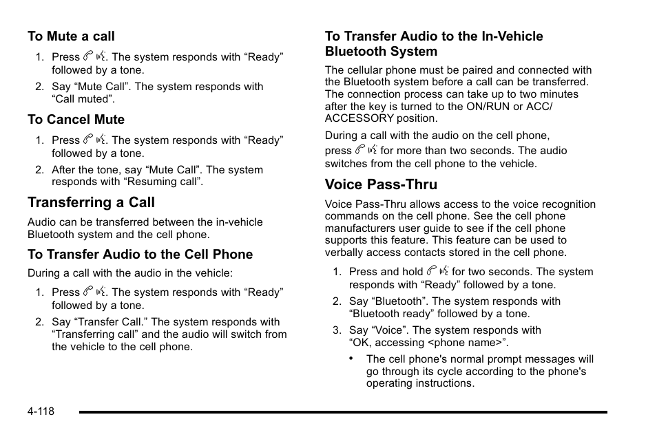Transferring a call, Voice pass-thru | Cadillac 2010 DTS User Manual | Page 284 / 486