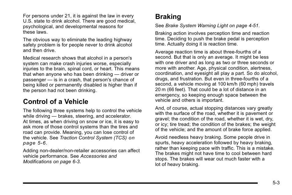 Control of a vehicle, Braking, Control of a vehicle -3 braking -3 | Cadillac 2010 DTS User Manual | Page 291 / 486
